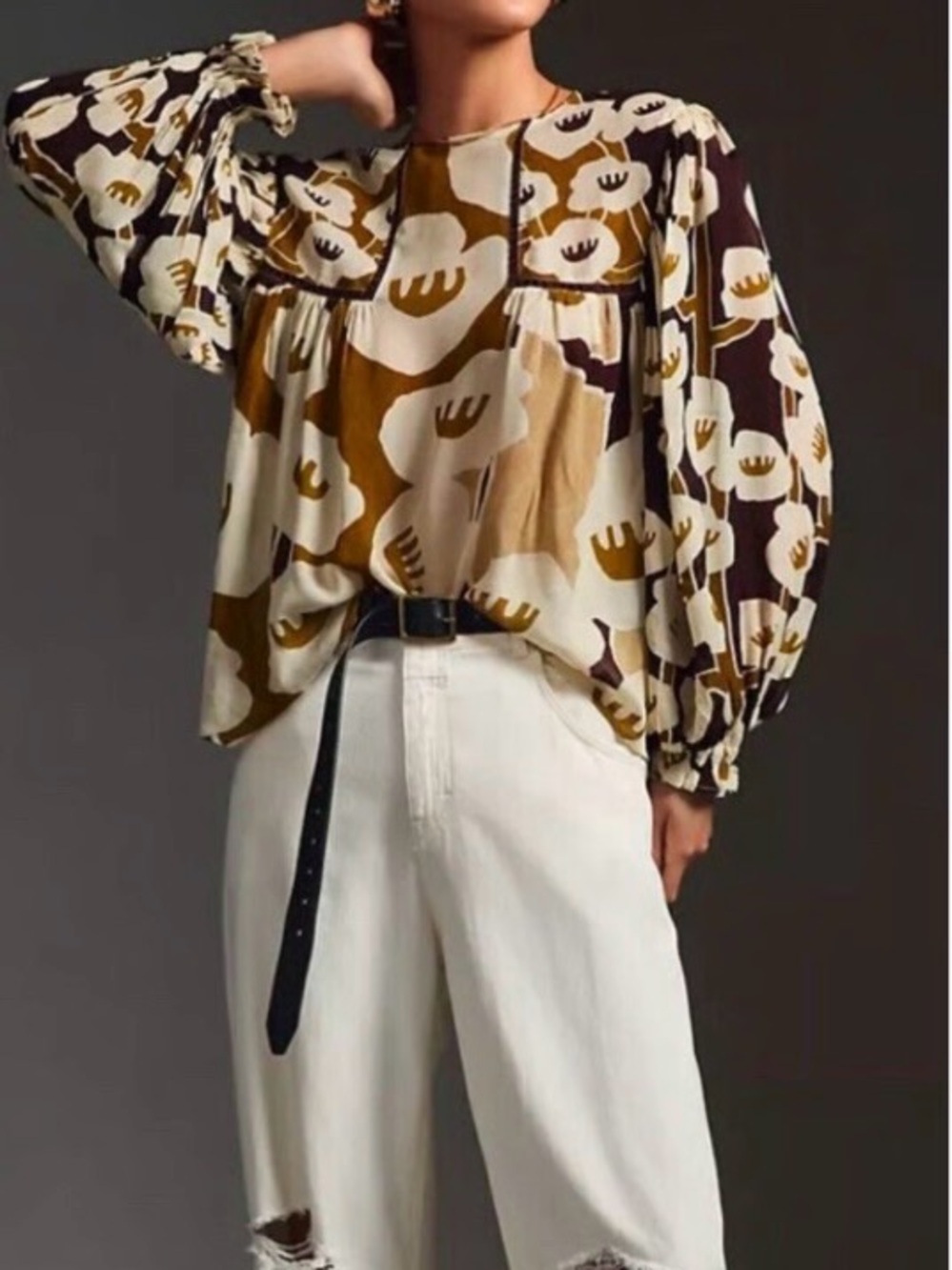 Bl^nk London x Anthropologie MIRANDA PEASANT Women’s M Brown Floral Blouse